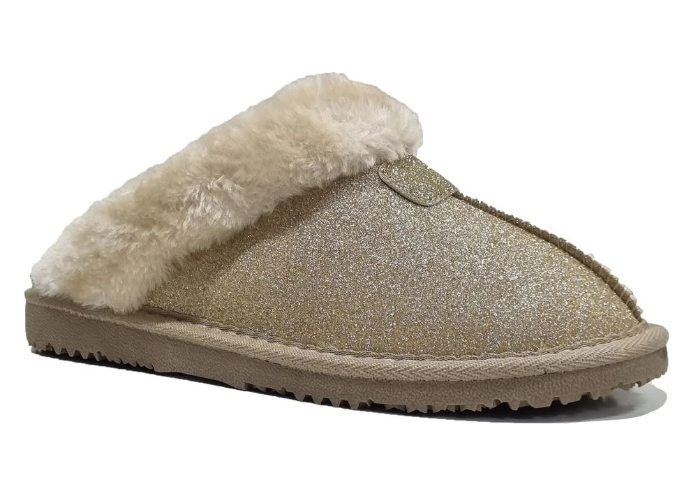 Ladies Ella Sparkle Faux Fur Lined Suedette Slippers Mules Memory Foam Vegan Gold 1 Ladies Ella Sparkle Faux Fur Lined Suedette Slippers Mules Memory Foam Vegan Gold
