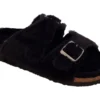 Ladies Ella Black Jessica Double Buckle Fleece Lined Mule Slipper