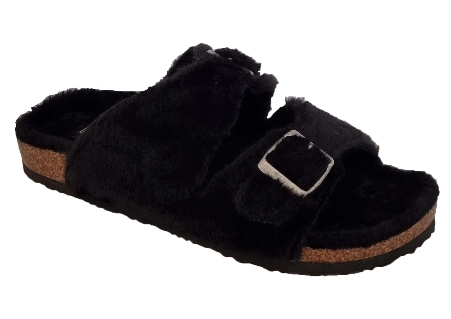 Ladies Ella Black Jessica Double Buckle Fleece Lined Mule Slipper 1 Ladies Ella Black Jessica Double Buckle Fleece Lined Mule Slipper