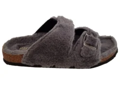 Ladies Ella Grey Jessica Double Buckle Fleece Lined Mule Slipper