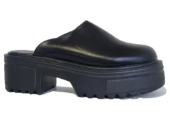 Black Platform Clogs Sandals Slip On Shoes Mules Fashion Trend Size UK