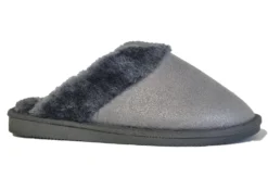 Grey Glitter Fluffy Fur Lined Cosy Warm Slippers Ladies Size 34567