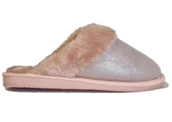 Pink Fluffy Cosy Glitter Shimmer Slippers Ladies Fur Lined Pink Slippers Size 345678