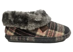 Grey Pink Tartan Fluffy Slippers Shoes Womens Cosy Warm Lined Slipper Booties Size 3 4 5 6 7 8 Grey