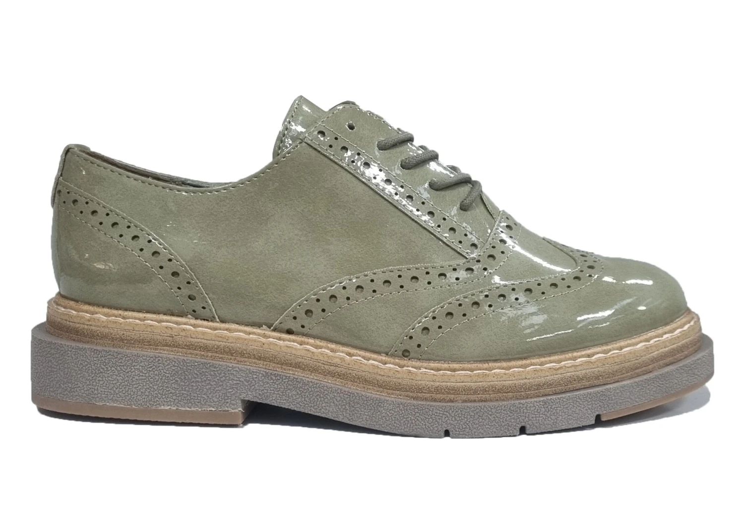 Marco Tozzi Brogues Womens Chunky Patent Brogues Lace Up Shoes Size 3 4 5 6 7 8 Green 2 Marco Tozzi Brogues Womens Chunky Patent Brogues Lace Up Shoes Size 3 4 5 6 7 8 Green - Image 2
