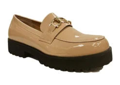 Truffle Patent Chunky Loafers Womens Slip On Chunky Shoes Size 3 4 5 6 7 8 Nude