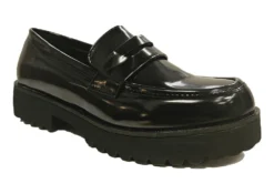 Truffle Patent Chunky Loafers Womens Slip On Chunky Shoes Size 3 4 5 6 7 8 Black