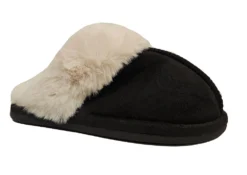 Ladies Faux Fur Slippers Womens Slip On Christmas Slippers Size 3 4 5 6 7 8 Black