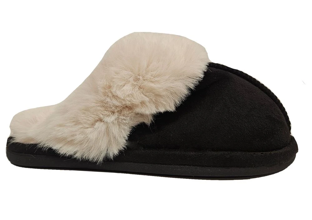Ladies Faux Fur Slippers Womens Slip On Christmas Slippers Size 3 4 5 6 7 8 Black 2 Ladies Faux Fur Slippers Womens Slip On Christmas Slippers Size 3 4 5 6 7 8 Black - Image 2