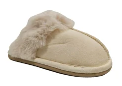 Ladies Faux Fur Slippers Womens Slip On Christmas Slippers Size 3 4 5 6 7 8 Cream
