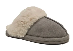 Ladies Faux Fur Slippers Womens Slip On Christmas Slippers Size 3 4 5 6 7 8 Grey