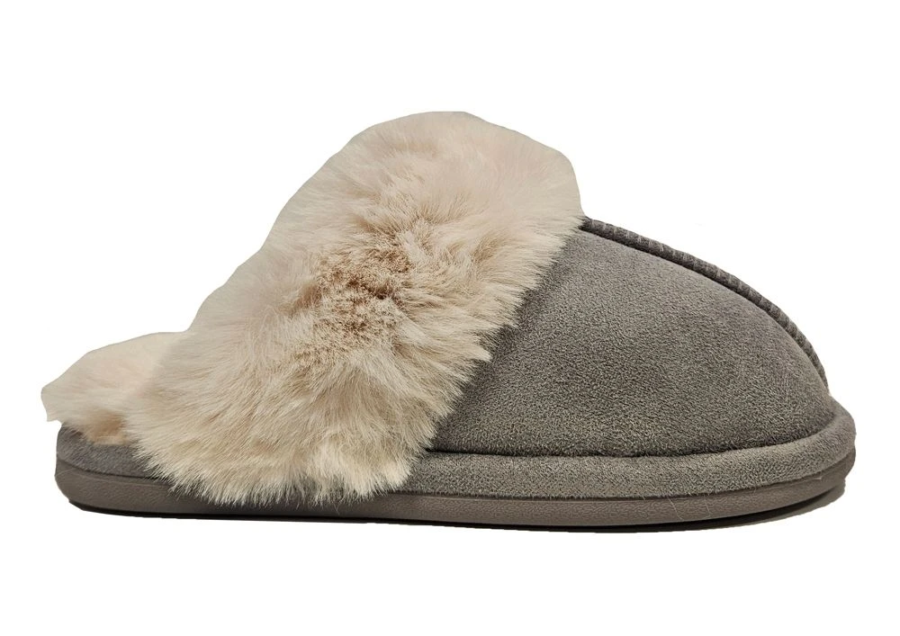 Ladies Faux Fur Slippers Womens Slip On Christmas Slippers Size 3 4 5 6 7 8 Grey 2 Ladies Faux Fur Slippers Womens Slip On Christmas Slippers Size 3 4 5 6 7 8 Grey - Image 2
