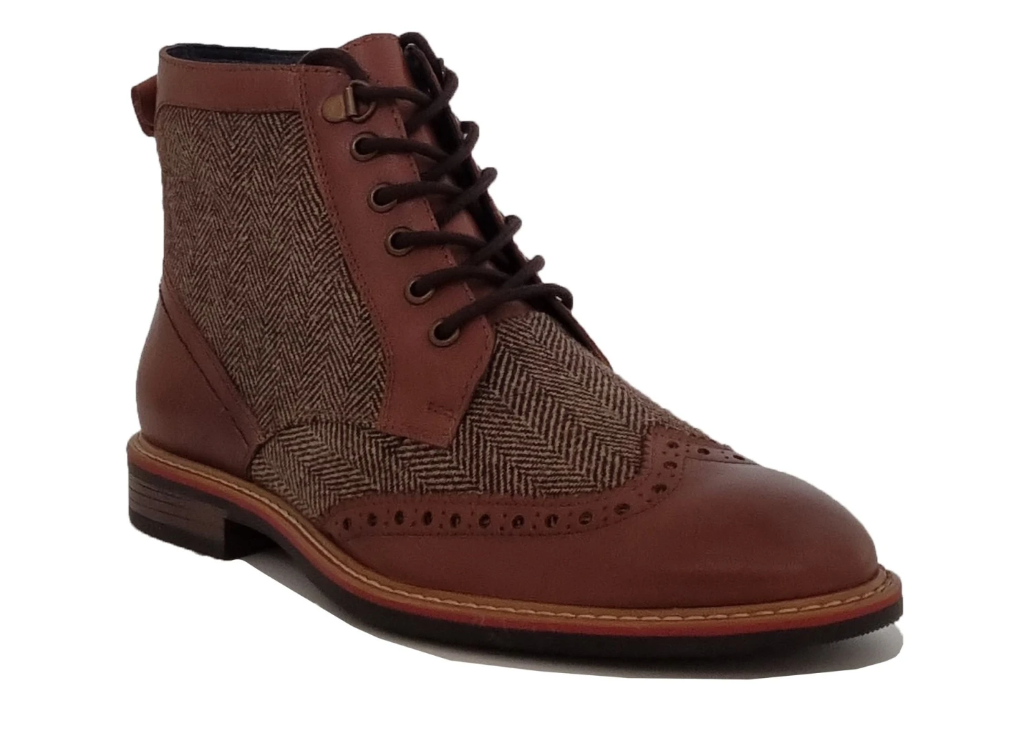 Mens Roamers Tan Herringbone Lace Up Smart Ankle Boots 2 Mens Roamers Tan Herringbone Lace Up Smart Ankle Boots - Image 2