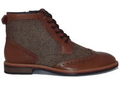 Mens Roamers Tan Herringbone Lace Up Smart Ankle Boots