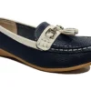 Womens Leather Wide Fit Comfort Tassel Loafers Flat Summer Shoes Size 3 4 5 6 7 8 Navy