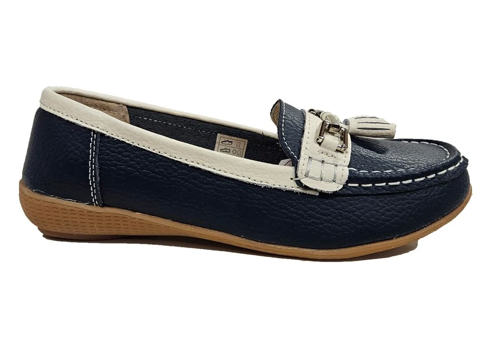 Womens Leather Wide Fit Comfort Tassel Loafers Flat Summer Shoes Size 3 4 5 6 7 8 Navy 2 Womens Leather Wide Fit Comfort Tassel Loafers Flat Summer Shoes Size 3 4 5 6 7 8 Navy - Image 2