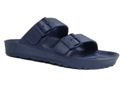 Mens Navy EVA Double Buckle Sliders Slip On Sandals Summer Shoes Size UK
