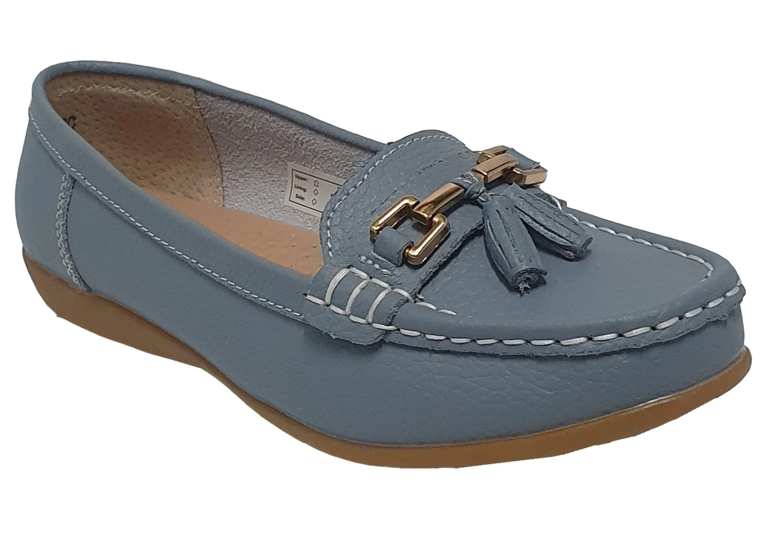 Womens Light Blue Leather Comfort Insole Summer Tassle Loafers Flat Shoes 2 Womens Light Blue Leather Comfort Insole Summer Tassle Loafers Flat Shoes - Image 2