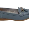 Womens Light Blue Leather Comfort Insole Summer Tassle Loafers Flat Shoes