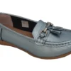 Ladies Real Leather Tassel Loafers Slip On Nautical Boat Shoes Size 3 4 5 6 7 8 Metallic Blue