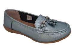 Ladies Real Leather Tassel Loafers Slip On Nautical Boat Shoes Size 3 4 5 6 7 8 Metallic Blue