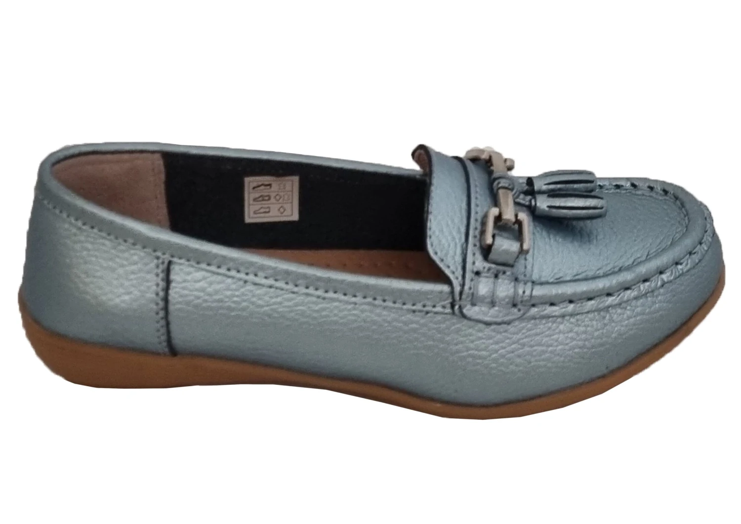 Ladies Real Leather Tassel Loafers Slip On Nautical Boat Shoes Size 3 4 5 6 7 8 Metallic Blue 2 Ladies Real Leather Tassel Loafers Slip On Nautical Boat Shoes Size 3 4 5 6 7 8 Metallic Blue - Image 2