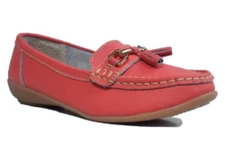 Womens Pink Leather Loafers Wide Fit Comfortable Shoes Size 3 4 5 6 7 8 Coral