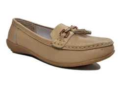 Womens Leather Wide Fit Comfort Tassel Loafers Flat Summer Shoes Size 3 4 5 6 7 8 Cream