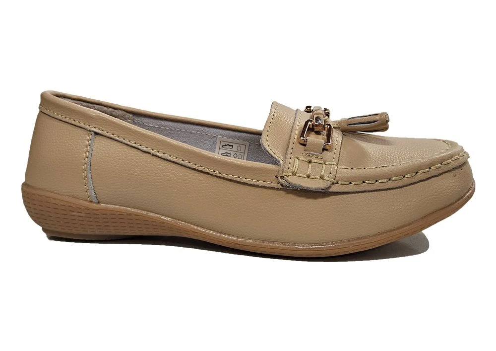 Womens Leather Wide Fit Comfort Tassel Loafers Flat Summer Shoes Size 3 4 5 6 7 8 Cream 2 Womens Leather Wide Fit Comfort Tassel Loafers Flat Summer Shoes Size 3 4 5 6 7 8 Cream - Image 2