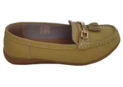 Ladies Lime Leather Tassel Loafers Slip On Nautical Boat Shoes Size 3 4 5 6 7 8