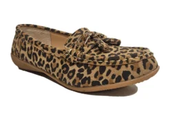 Womens Leather Wide Fit Comfort Tassel Loafers Flat Summer Shoes Size 3 4 5 6 7 8 Leopard