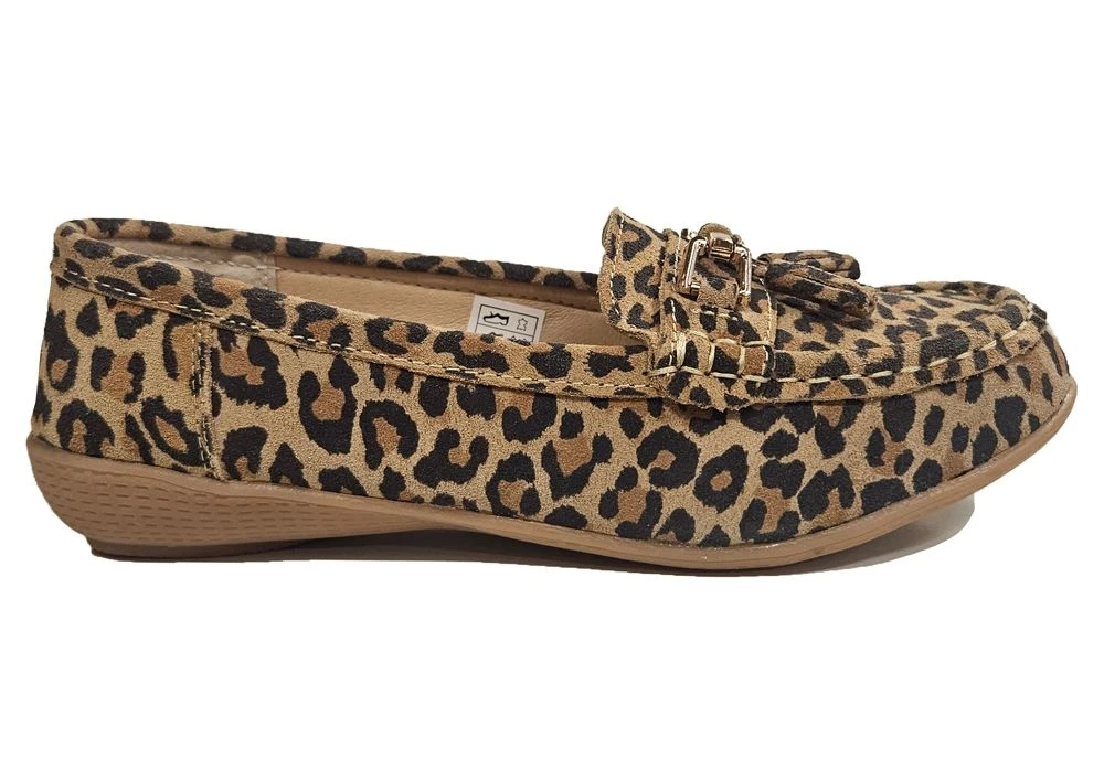 Womens Leather Wide Fit Comfort Tassel Loafers Flat Summer Shoes Size 3 4 5 6 7 8 Leopard 2 Womens Leather Wide Fit Comfort Tassel Loafers Flat Summer Shoes Size 3 4 5 6 7 8 Leopard - Image 2
