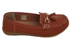 Ladies Real Leather Tassel Loafers Slip On Nautical Boat Shoes Size 3 4 5 6 7 8 Orange