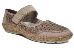 Rieker Antistress Shoes Womens Easy Fasten Comfort Shoes Flat Shoes Size 3 4 5 6 7 8 Beige