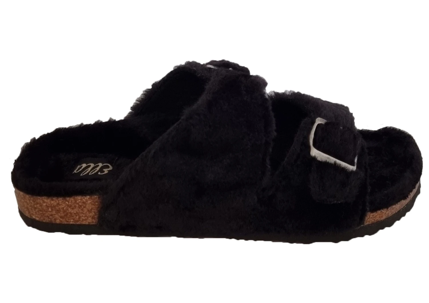 Ladies Ella Black Jessica Double Buckle Fleece Lined Mule Slipper 2 Ladies Ella Black Jessica Double Buckle Fleece Lined Mule Slipper - Image 2