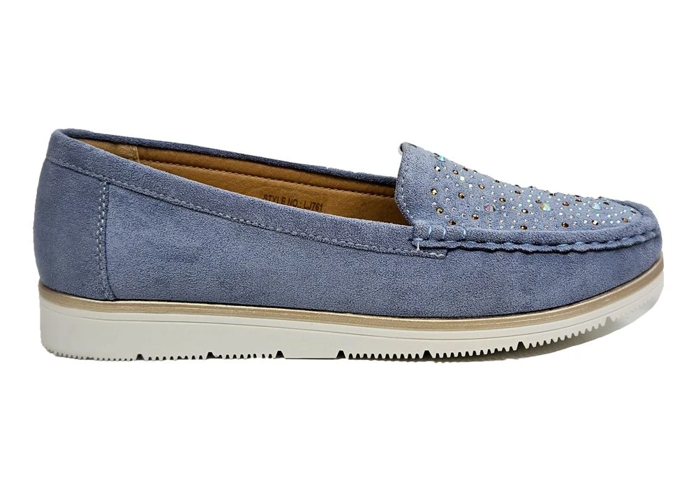 Dr Keller Lailah Shoes Womens Slip On Jewelled Loafers Casual Shoes Size 3 4 5 6 7 8 Blue 2 Dr Keller Lailah Shoes Womens Slip On Jewelled Loafers Casual Shoes Size 3 4 5 6 7 8 Blue - Image 2